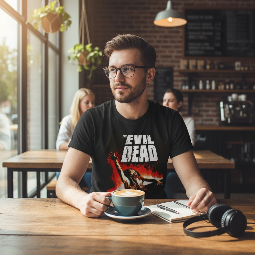 Evil Dead T-Shirt at Coffee Shop