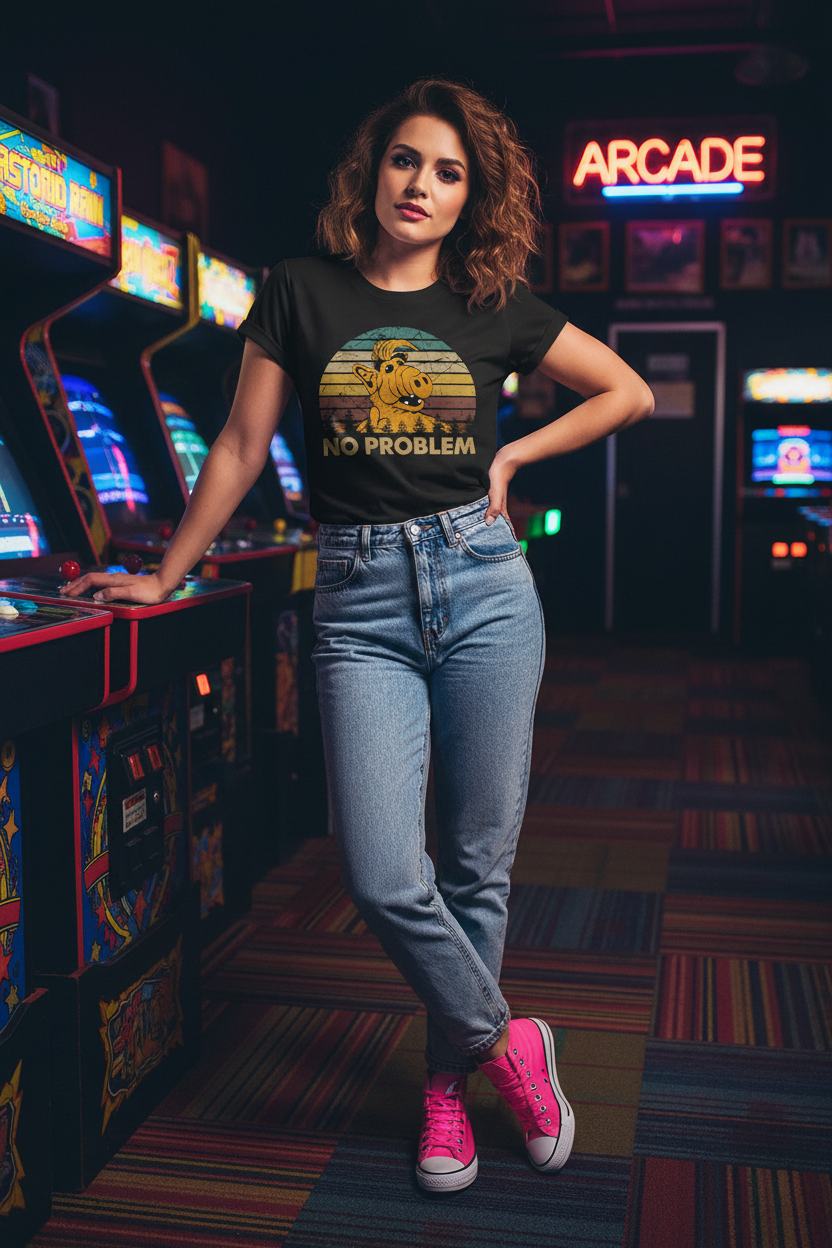 Female model in arcade