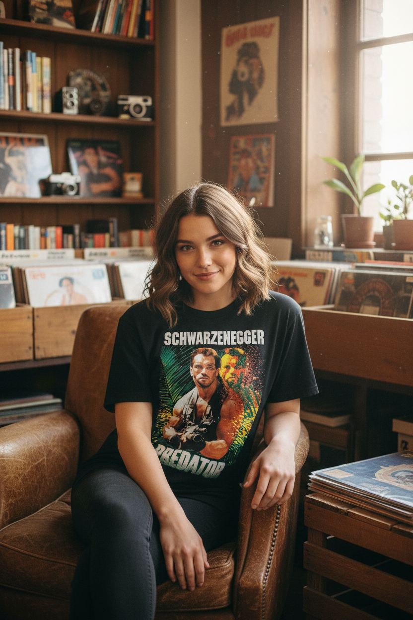 Female model - vintage shop setting