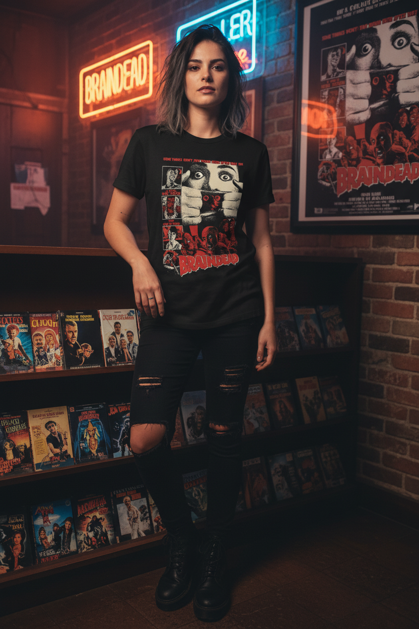 Female model wearing Braindead t-shirt