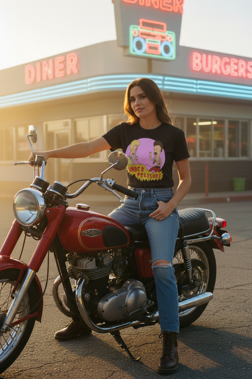 Female model with vintage motorcycle