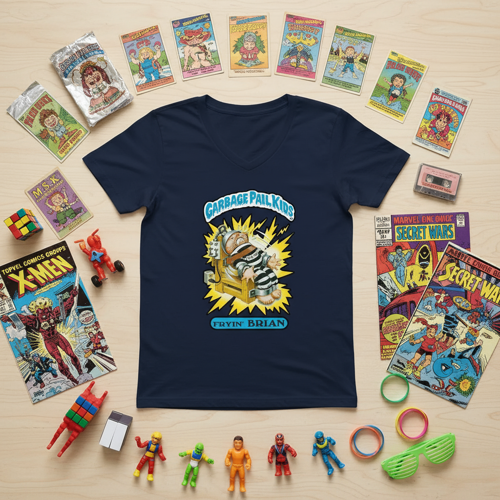 Flat lay with GPK cards and collectibles