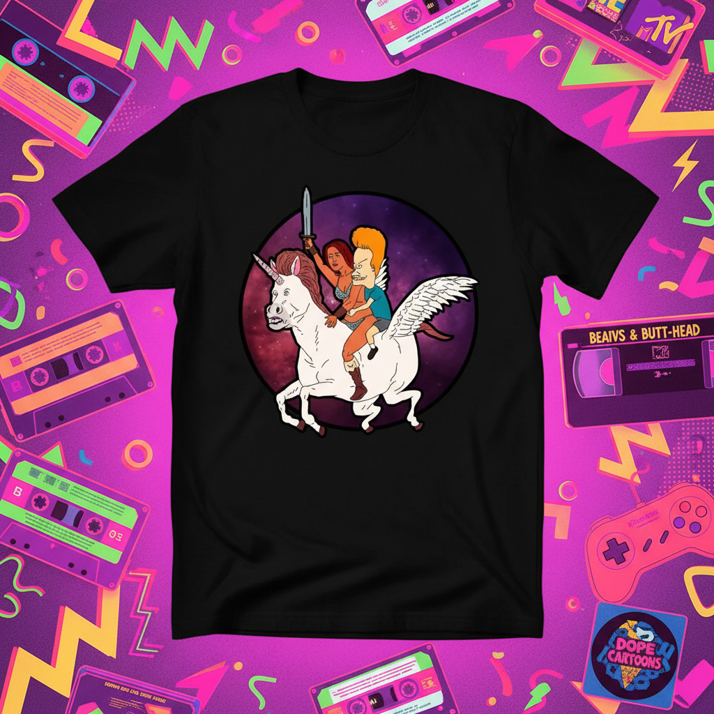 Beavis and Butt-Head Butthead Unicorn Warrior Graphic T-Shirt - She-Ra Parody