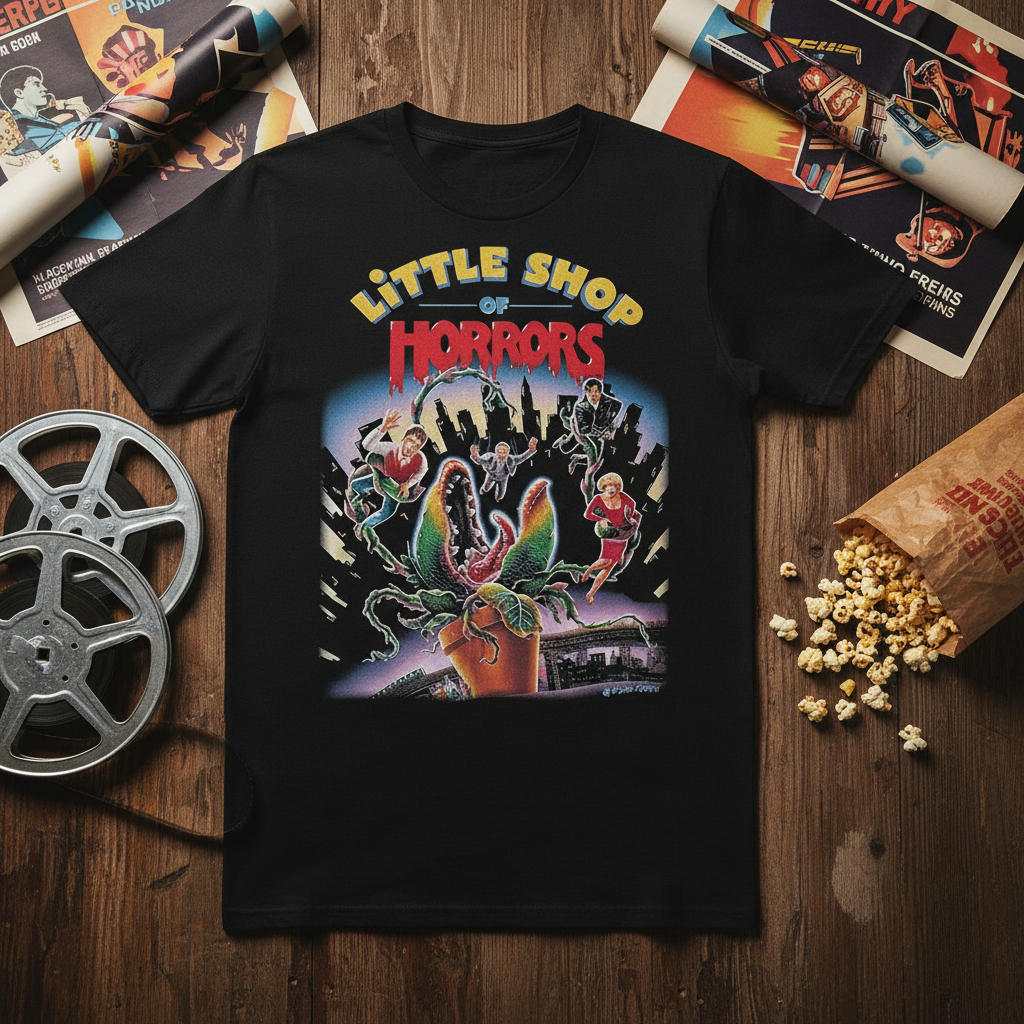 Little Shop of Horrors Retro Tee Flat lay with vintage props