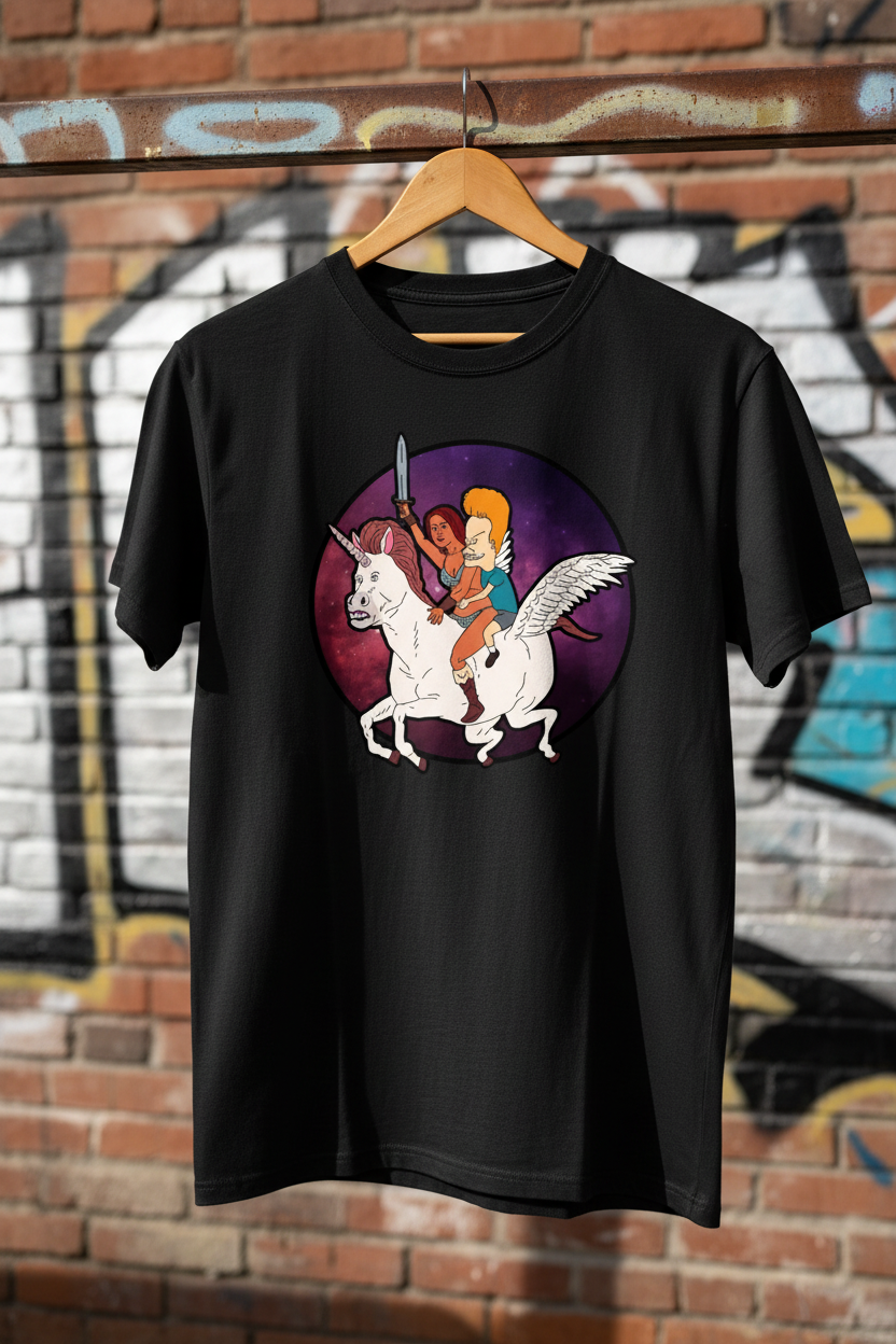 Beavis and Butt-Head Butthead Unicorn Warrior Graphic T-Shirt - She-Ra Parody