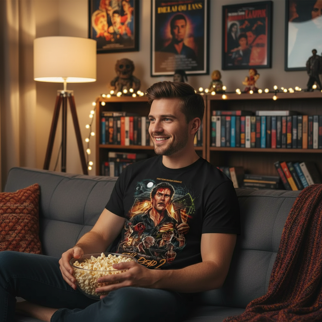 Evil Dead 2 T-Shirt - Kiss Goodbye Horror Movie Graphic Tee - Retro Cult Classic