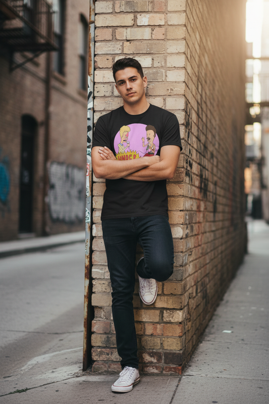 Male model against brick wall