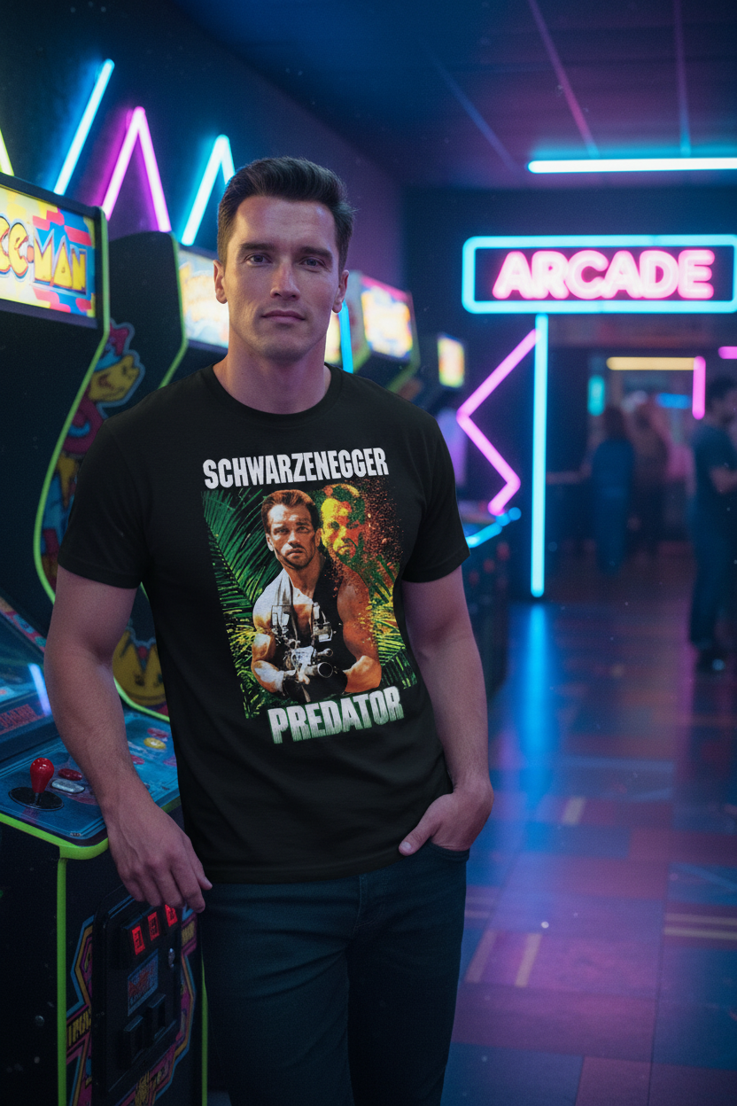 Male model - retro arcade with neon