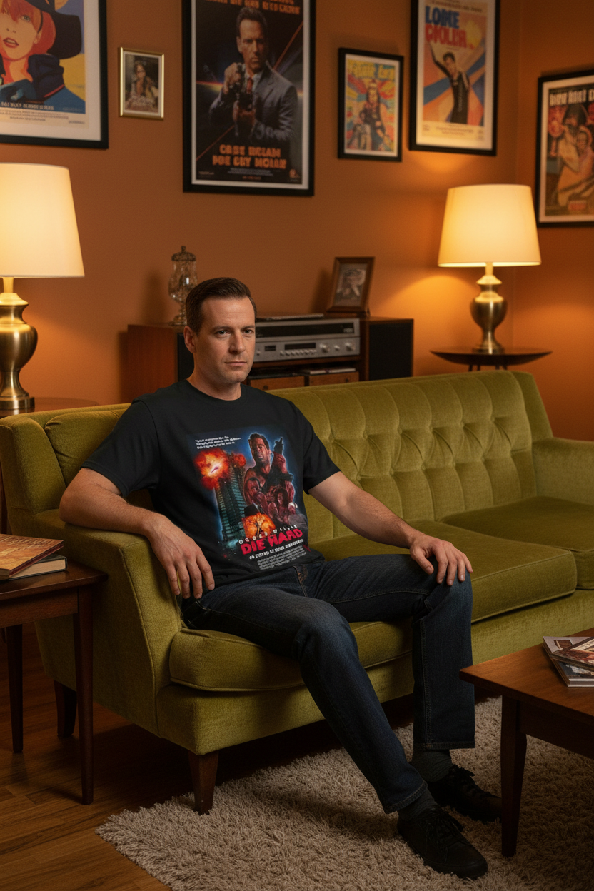 Male model retro living room