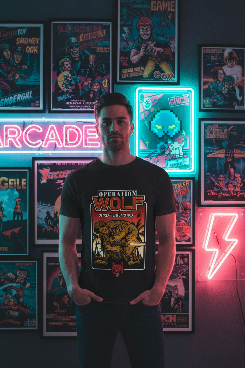 Operation Wolf Tee - Male model urban retro