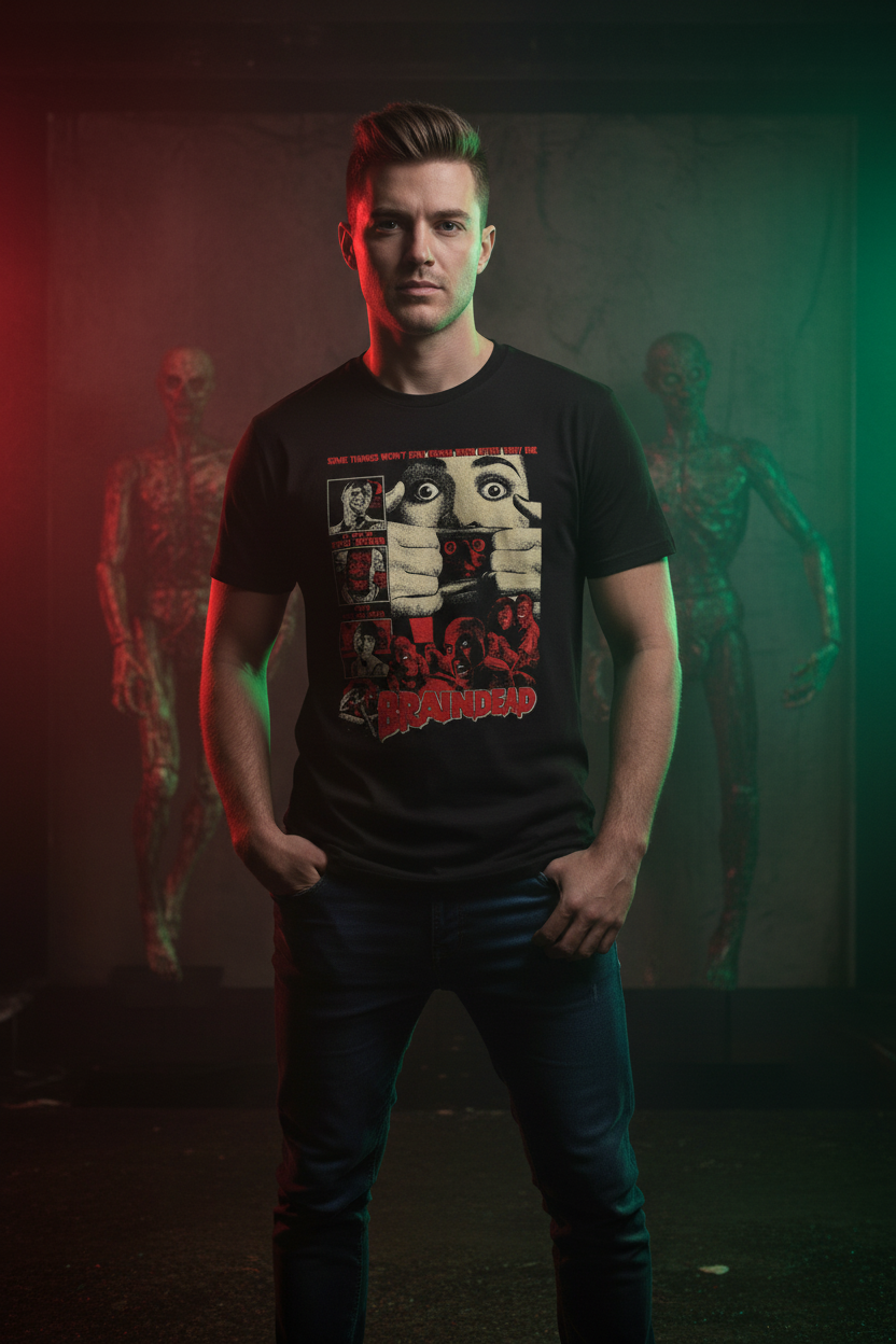 Male model wearing Braindead t-shirt
