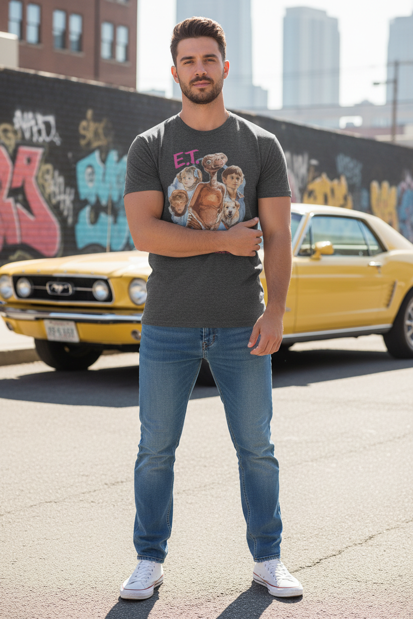 Male model wearing E.T. t-shirt