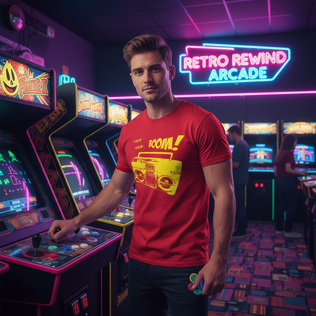 Man at vintage arcade