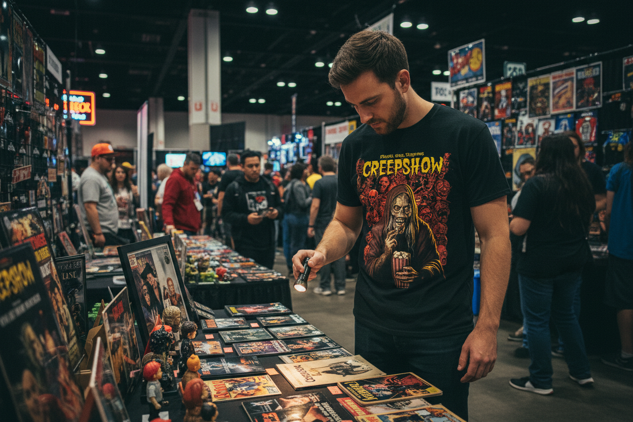 Man wearing Creepshow t-shirt at convention