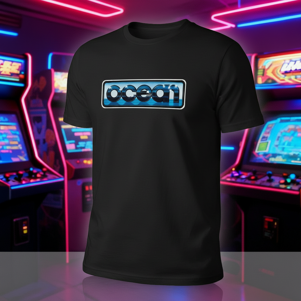 Man wearing Ocean Software shirt - retro arcade