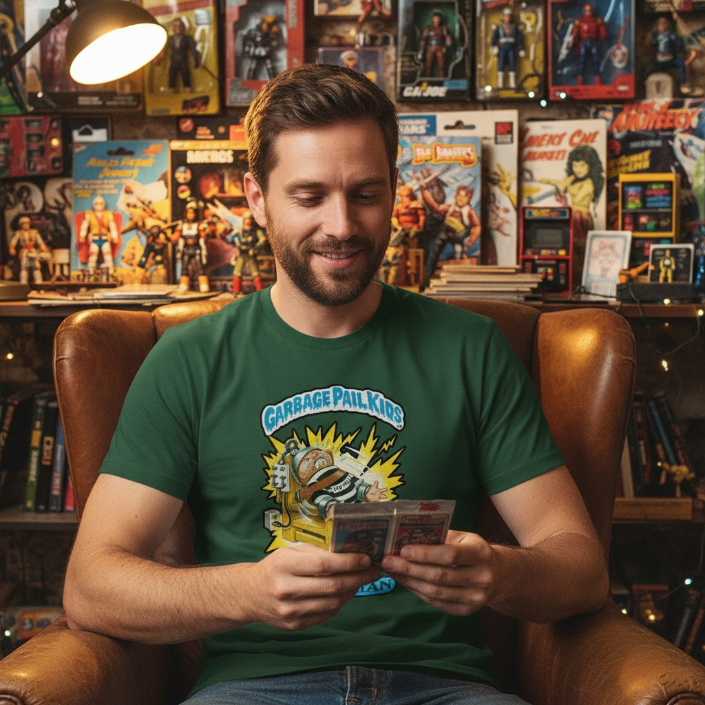 Man with collectibles display