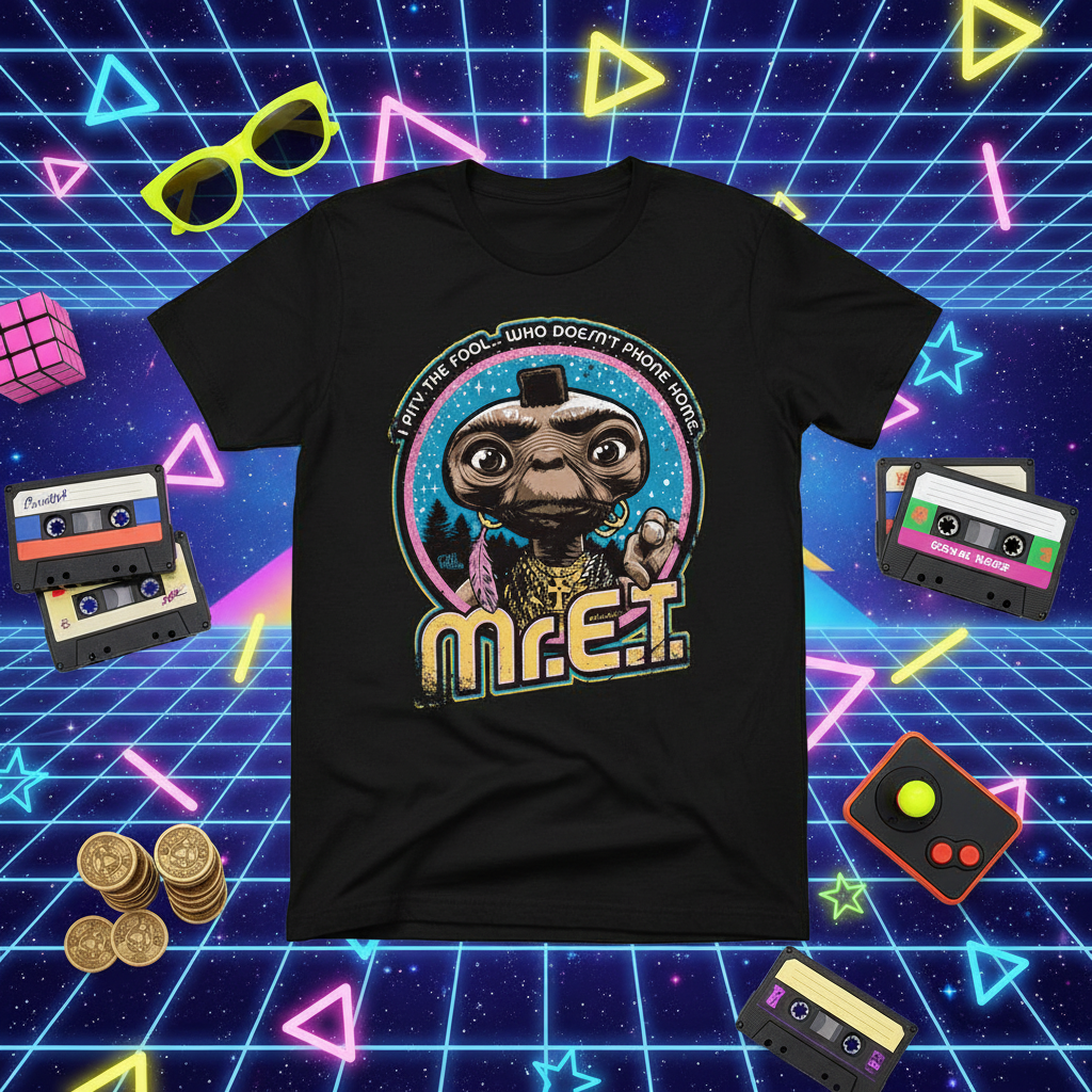 Mr. E.T. tee flat lay with retro props