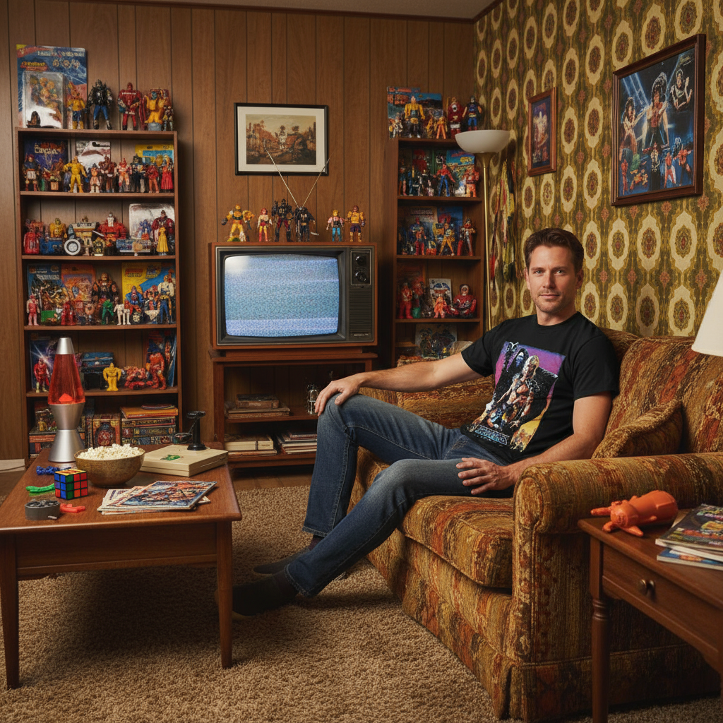 Nostalgic 80s room with action figures