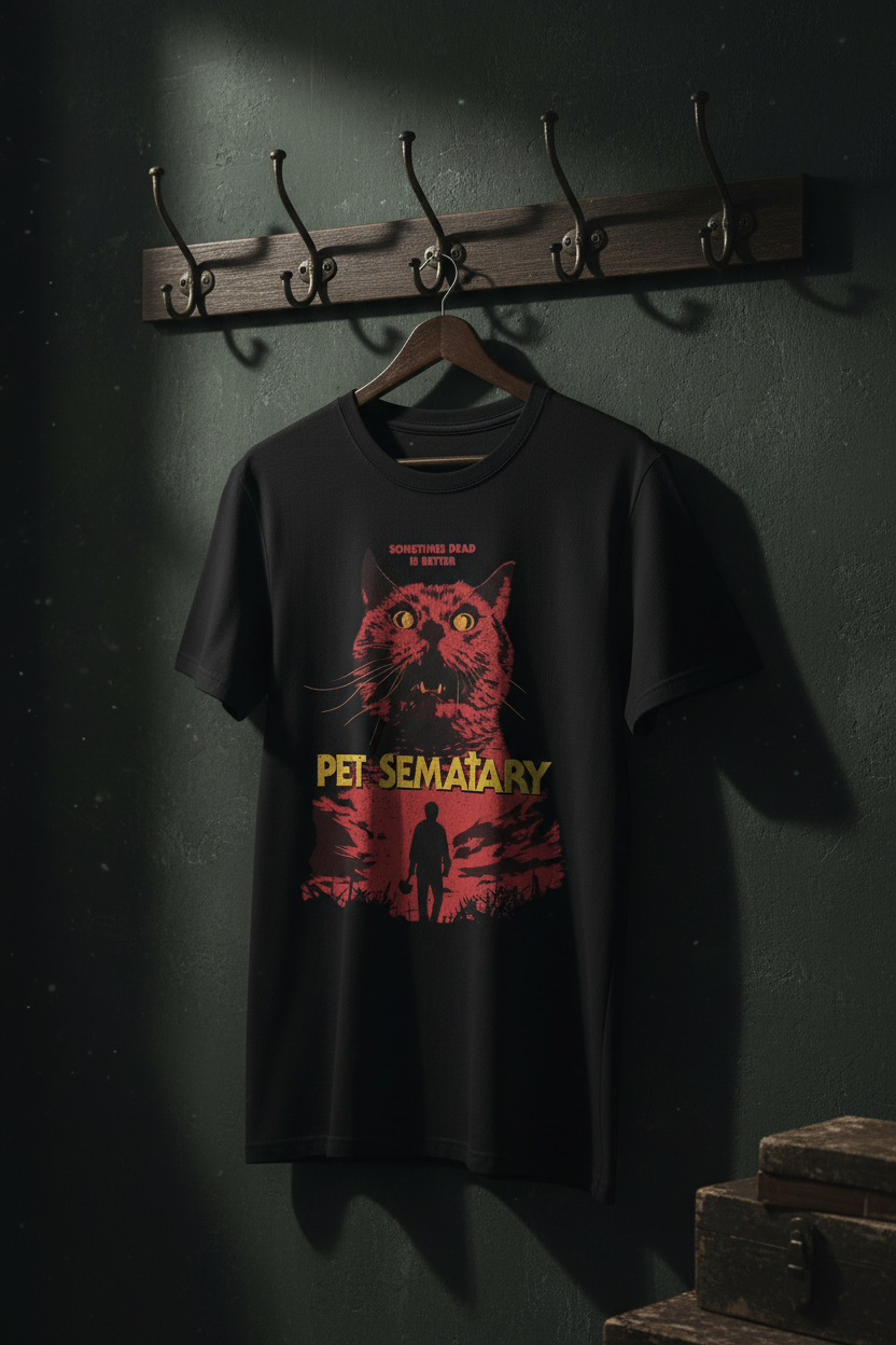 Pet Sematary t-shirt hanging with dramatic lighting