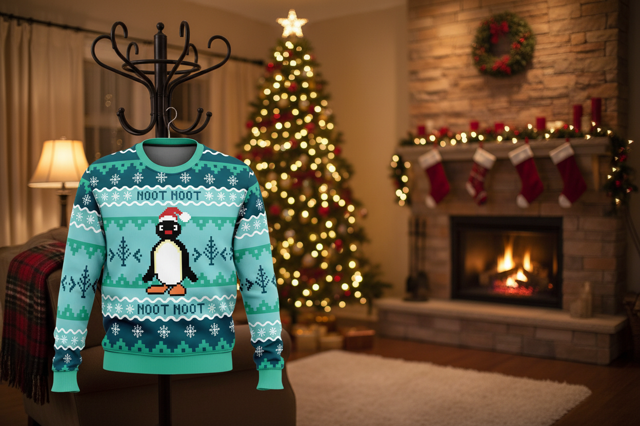 Pingu Sweater on Coat Rack