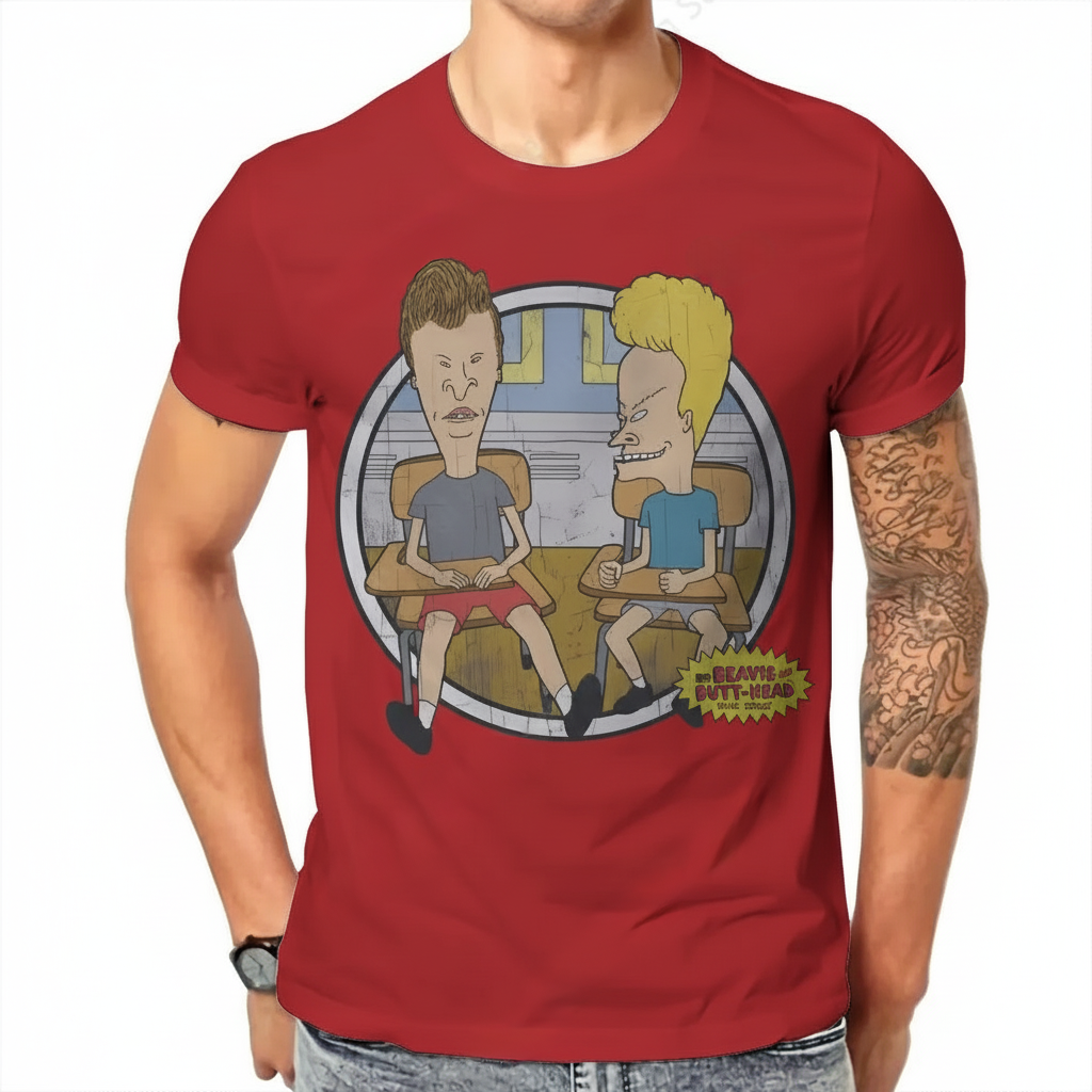 Beavis and Butthead T-Shirt - Vintage 90s Cartoon Classroom Portrait Graphic Tee - 100% Cotton Retro Unisex Short Sleeve