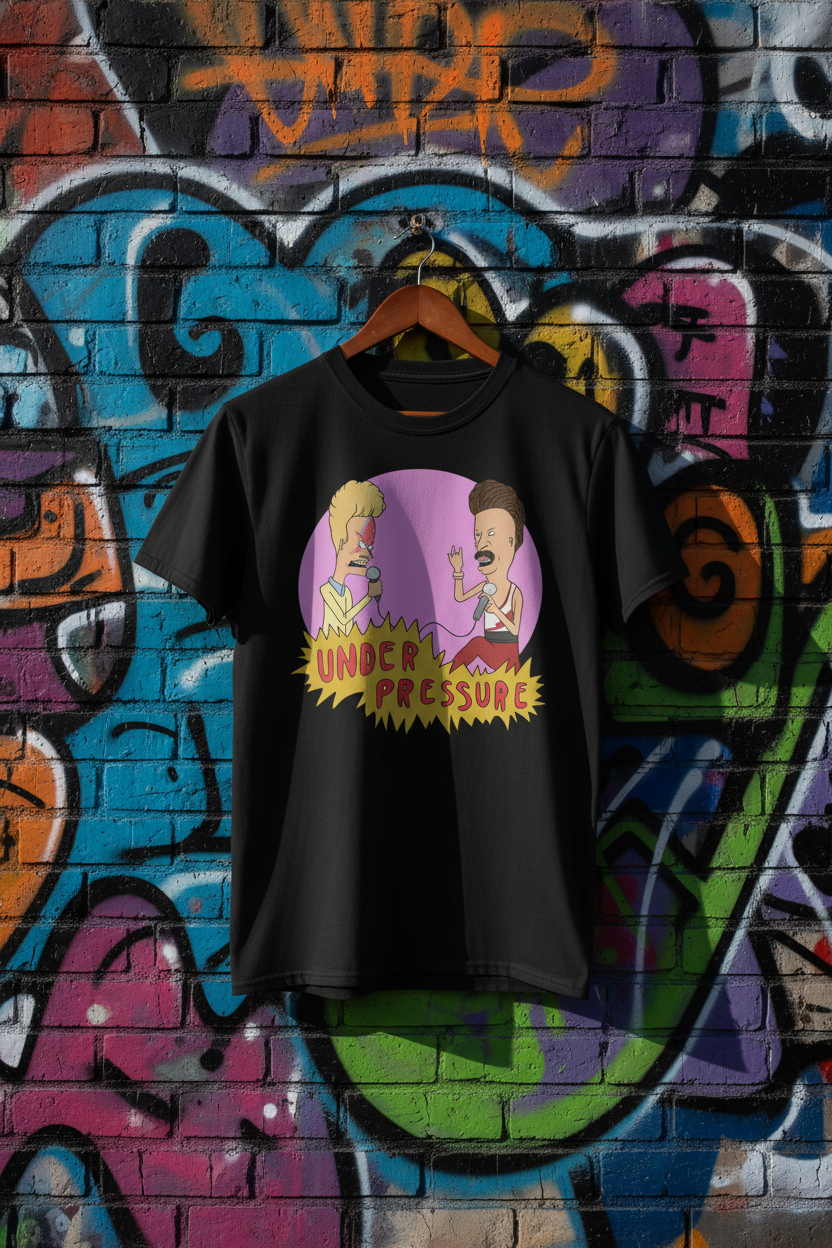 T-shirt on hanger against graffiti wall