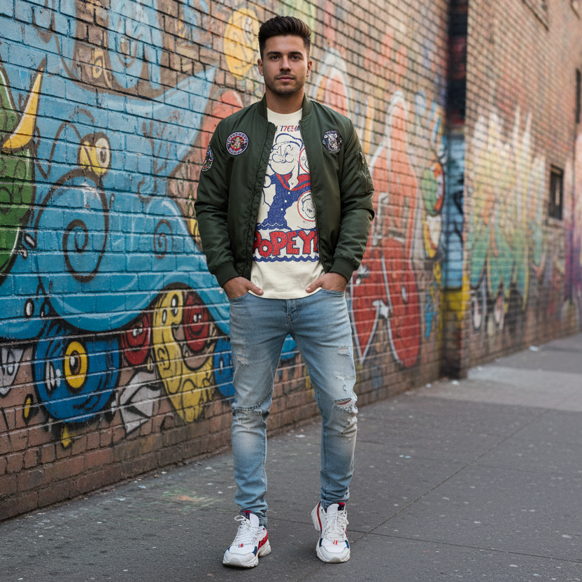 T-shirt with Popeye graphic design on a white background Urban Street Style