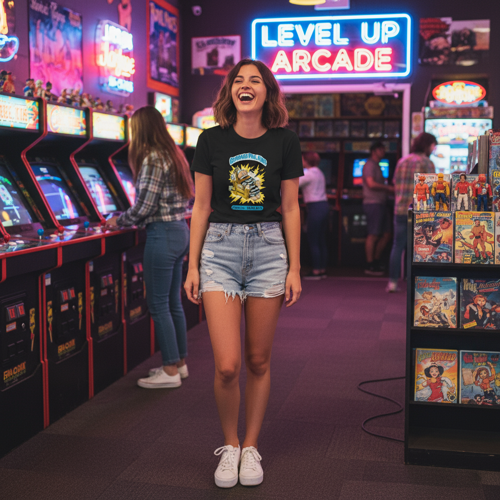 Woman at retro arcade
