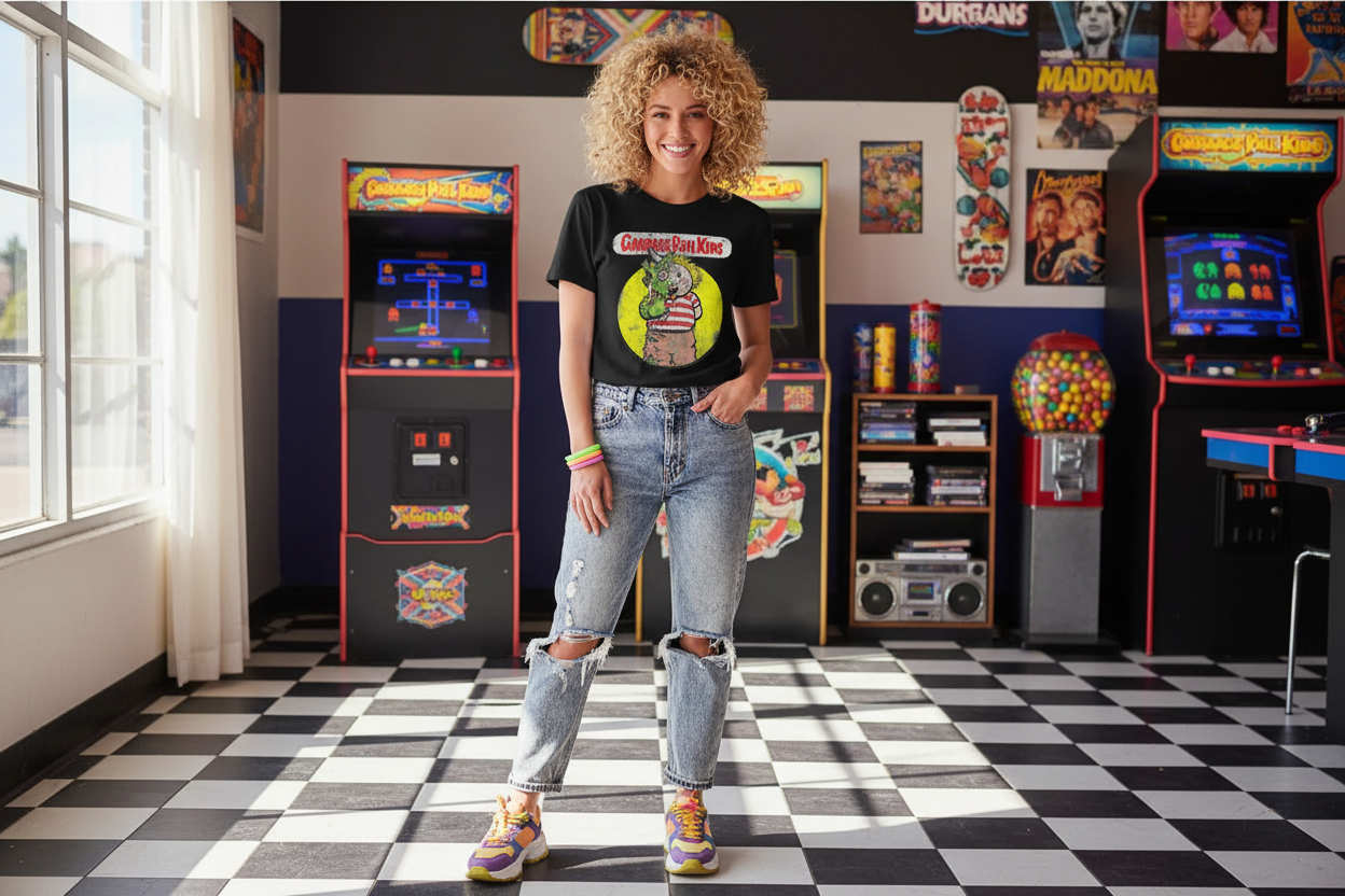 Woman in retro environment