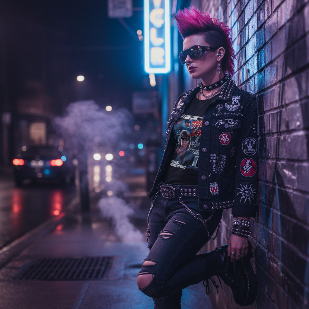 Woman in urban punk style with sunglasses