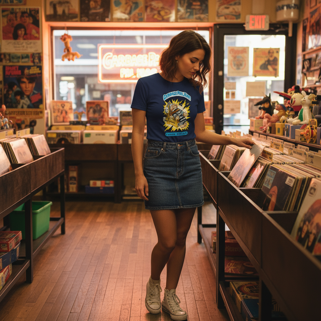 Woman in vintage record store