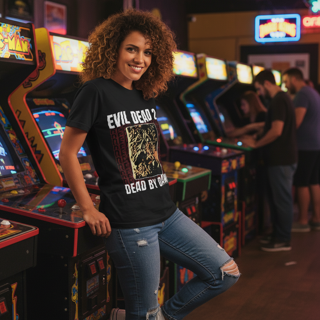 Woman wearing Evil Dead 2 shirt