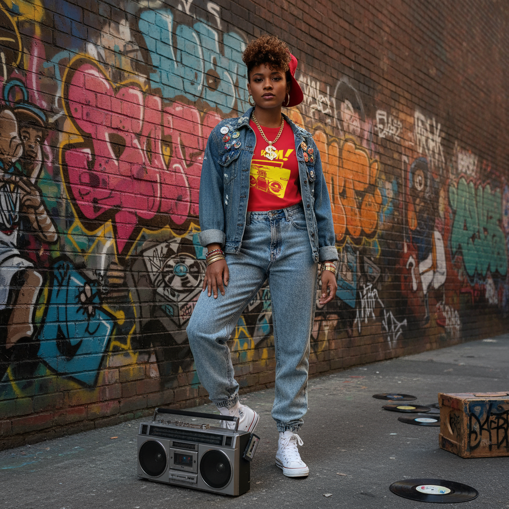 Woman with colorful urban backdrop